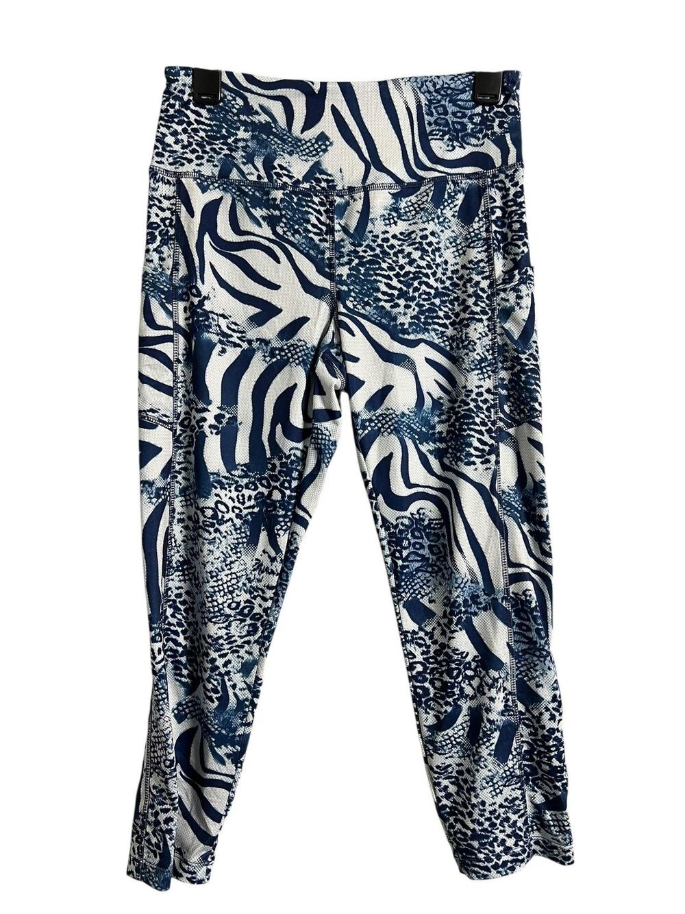 Cali Active Ankle Leggings Womens Medium Blue Animal Print Pockets Yoga Athletic